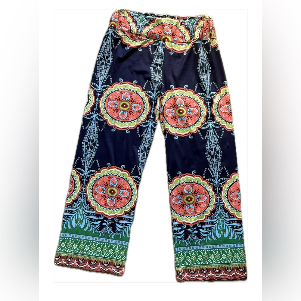 Boho Mandala Wide Leg Pants, Adjustable Waist, Festival Hippie Trousers M-L, NWT - Picture 4 of 4